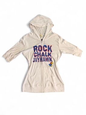 Kansas Jayhawks white zip-up quarter sleeve hoodie